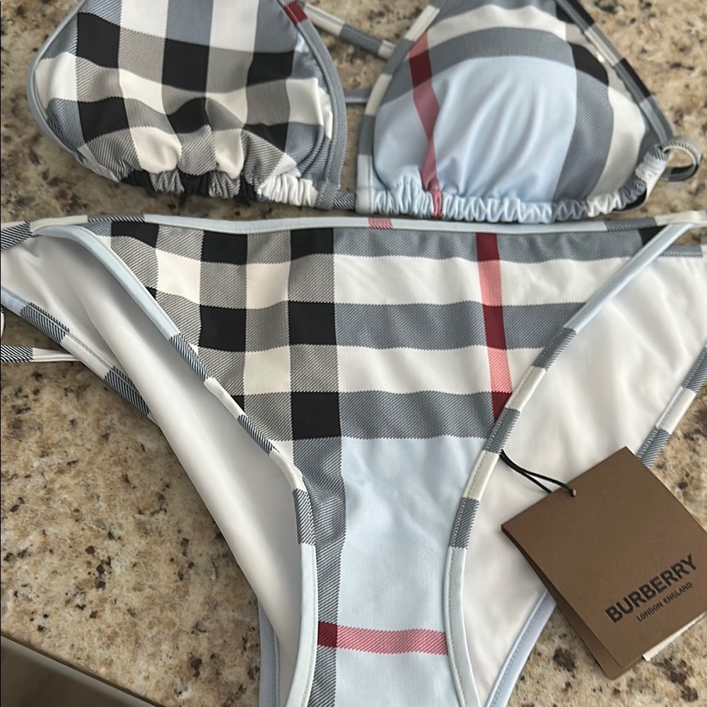 Burberry Plaid Bikini in Black, White, and Red